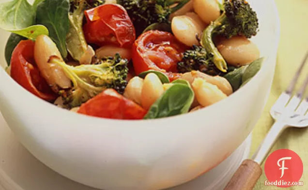 White Bean Salad With Spicy Roasted Tomatoes and Broccoli