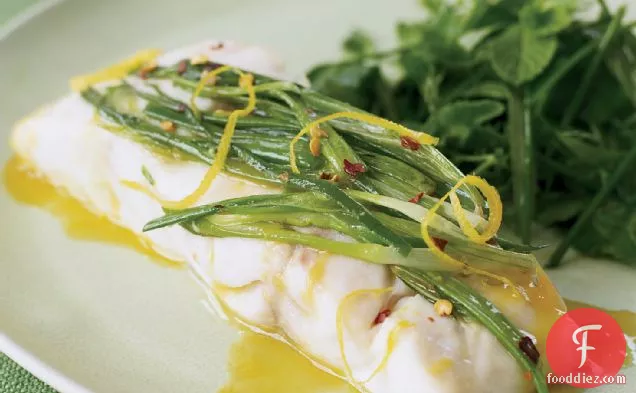 Wild Striped Bass with Scallions and Herb Salad