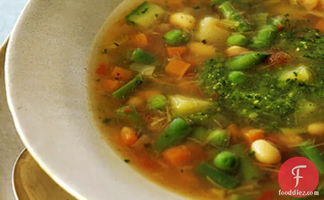Spring Vegetable Soup With Pesto