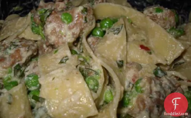 Tagliatelle With Smashed Peas, Sausage, and Ricotta Cheese-Giada