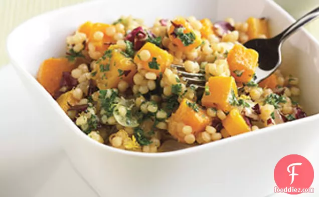 Israeli Couscous Risotto with Squash, Radicchio, and Parsley Butter
