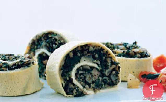 Egg Roulade Stuffed with Turkey Sausage, Mushrooms, and Spinach