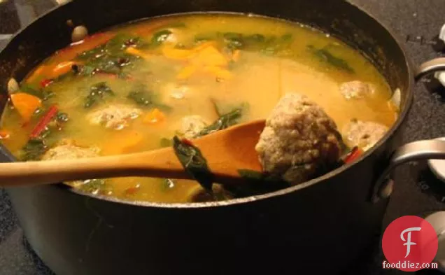 Swiss Chard and Pasta Soup With Turkey Meatballs