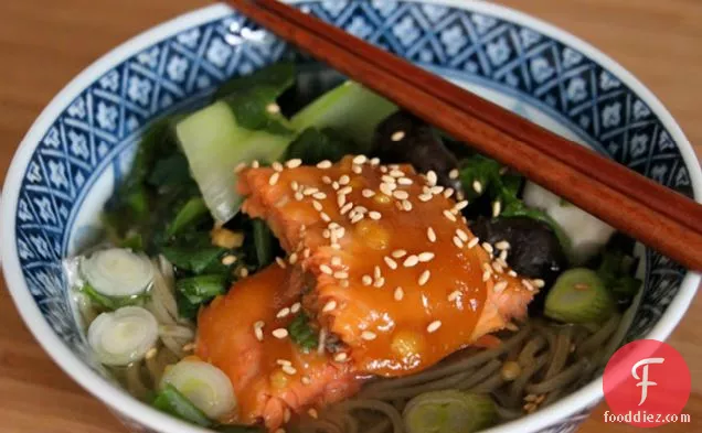 Easy Honey Miso Glazed Salmon And Soba Noodle Soup