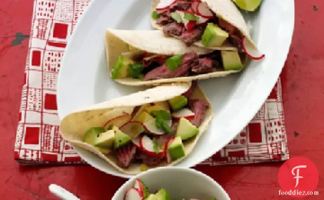 Beef Tacos with Radish and Avocado Salsa