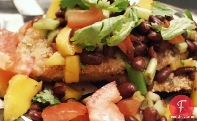 Oven-Fried Flaxseed Coated Turkey Cutlets With Black Bean Salsa