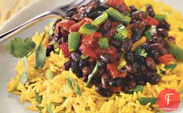 Yellow Rice Salad with Roasted Peppers and Spicy Black Beans