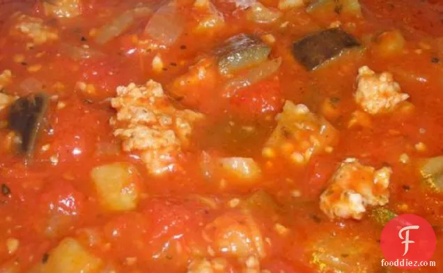 Tomato Sausage and Eggplant (Aubergine) Soup