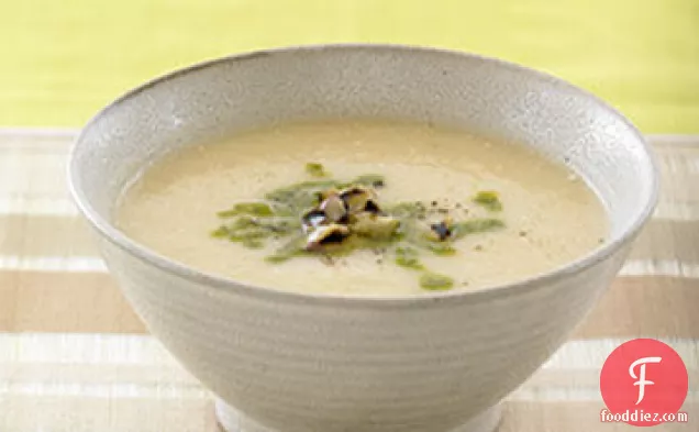 Roasted Elephant Garlic Soup with Grilled Eggplant Recipe