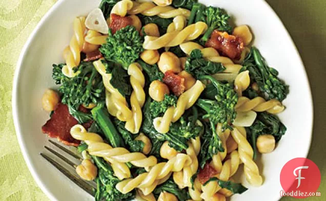 Gemelli with Broccoli Rabe, Bacon, and Chickpeas