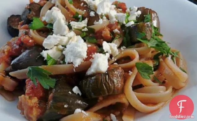 Roasted Eggplant and Sausage With Linguine