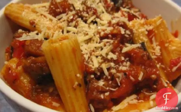 Rigatoni With Tomato, Eggplant, & Red Peppers
