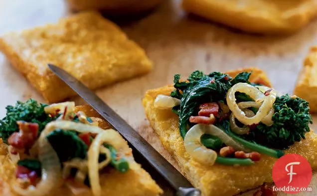 Polenta Squares with Sautéed Broccoli Rabe and Pancetta