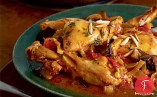 Moroccan Chicken with Eggplant, Tomatoes, and Almonds