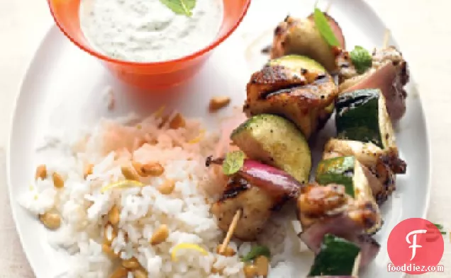 Grilled Greek Chicken Kebabs with Mint-Feta Sauce