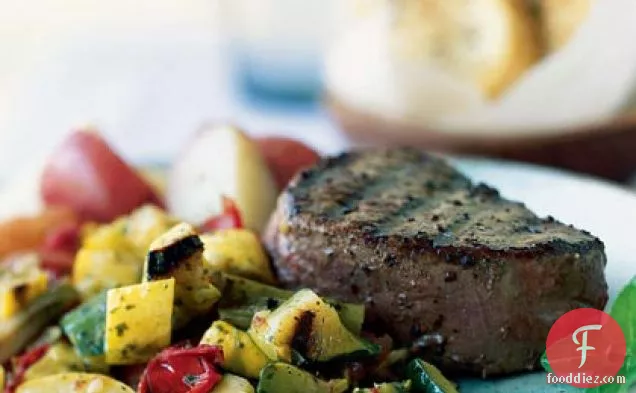 Grilled Tenderloin with Warm Vegetable Salad