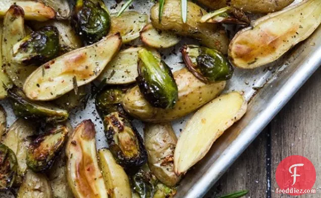 Roasted Fingerling Potatoes And Brussels Sprouts With Rosemary