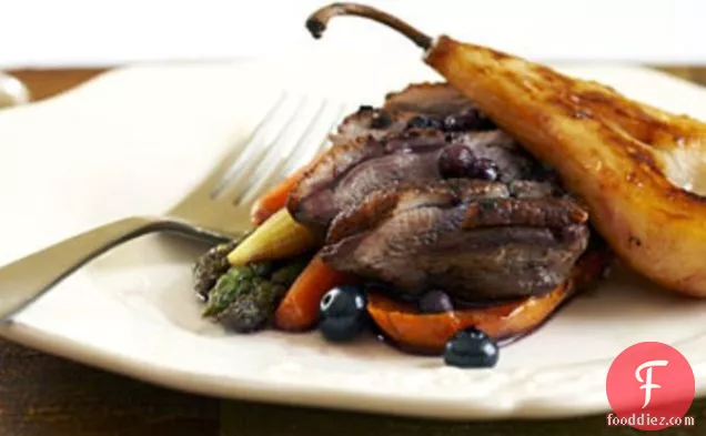 Tea-Smoked Duck Breast with Pears and Blueberry Jus