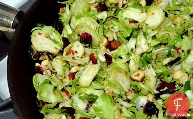 Shredded Brussel Sprouts With Hazelnuts And Cranberries