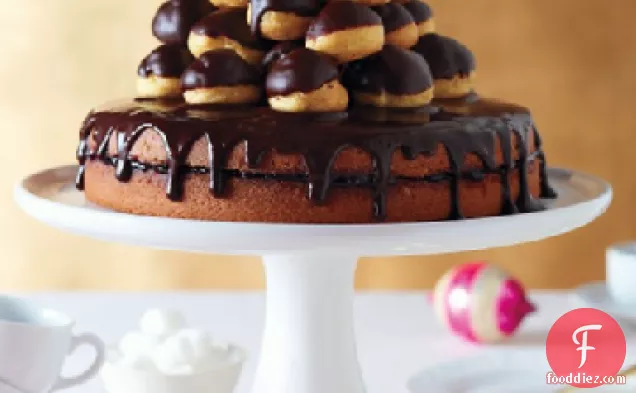चॉकलेट शीशे का आवरण के साथ जाम से भरा केक