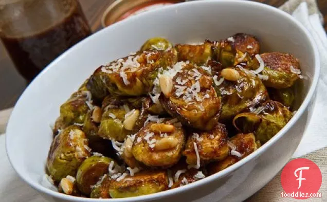 Balsamic Roasted Brussels Sprouts with Toasted Pine Nuts