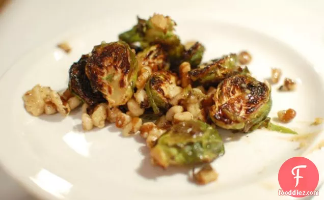 Maple Dijon Roasted Brussels Sprouts With Black Walnuts