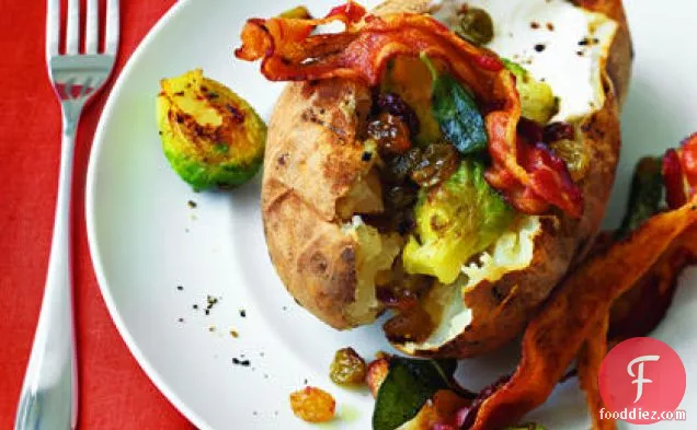 Baked Potatoes with Brussels Sprouts and Bacon