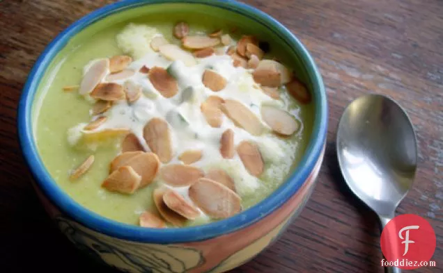 Brussels Sprout Soup With Chive Cream And Almonds