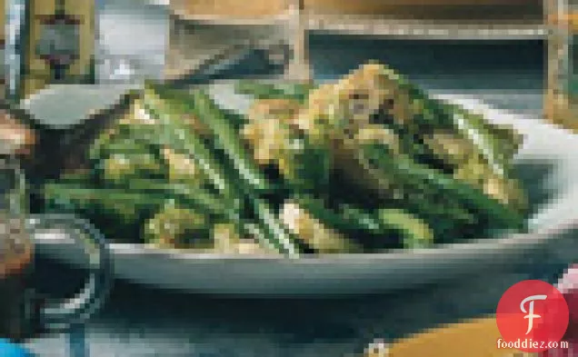 Sautéed Green Beans and Brussels Sprouts with Chile and Mint