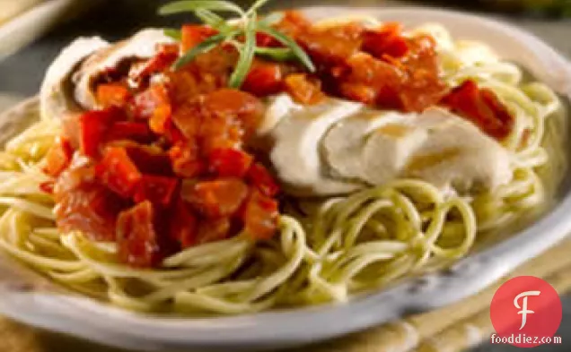 Chicken Fettuccine with Roasted Red Pepper Sauce