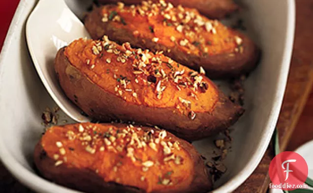Twice Baked Sweet Potatoes with Sage and Pecans