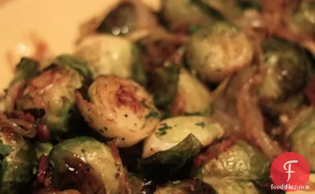 Roasted Brussels Sprouts With Caramelized Onions And Bacon