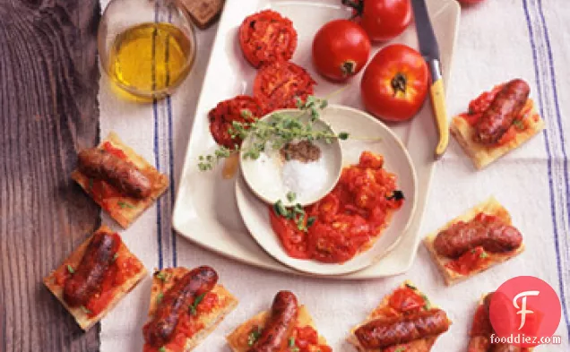 Grilled Italian Sausages and Tomatoes on Focaccia