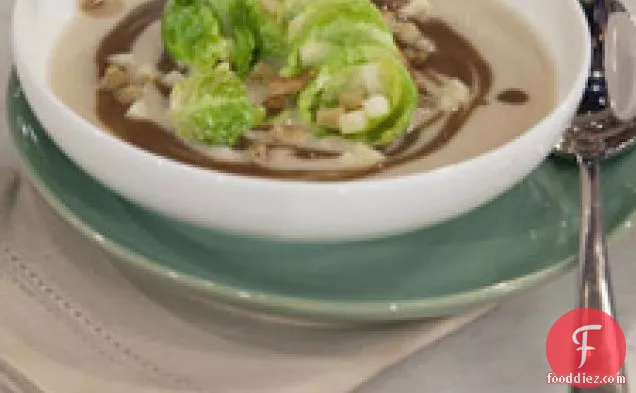 Celery Root Soup With Brussels Sprouts And Chestnuts