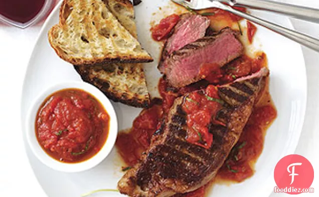 Grilled New York Steaks with San Marzano Sauce