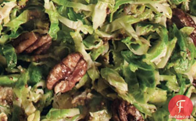 Brussels Sprout Slaw With Mustard Dressing And Maple-glazed Pecans