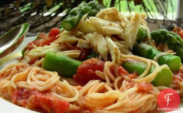 Spaghettini W/Crab, Asparagus & Sun-Dried Tomatoes