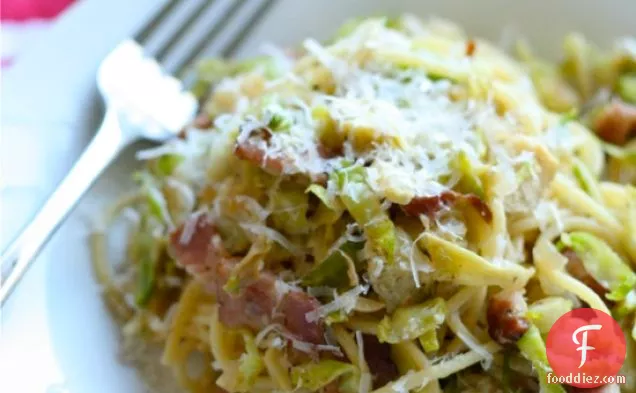 Spaghetti With Bacon, Brussels Sprouts And Artichokes