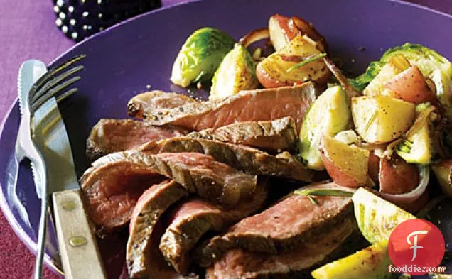 New York Strip Steaks with Brussels Sprout Hash