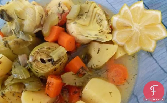 Aginares Latheres: Artichokes With Vegetables (Vegan)