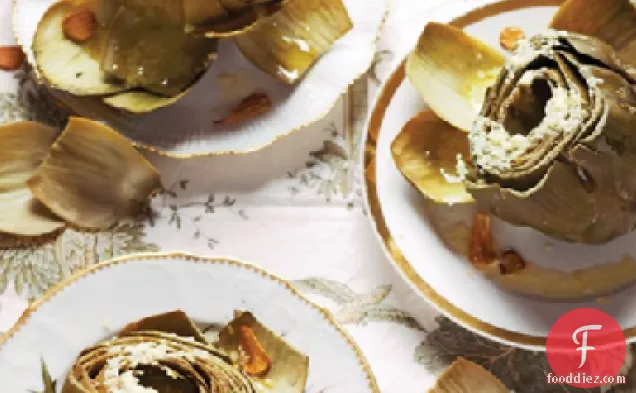 Steamed Globe Artichokes with Pecorino Vinaigrette and Fried Garlic Chips
