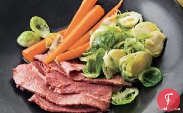 Ale-braised Corned Beef, Brussels Sprouts, And Carrots Recipe