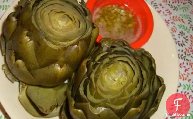 Steamed Artichokes with Garlic Lemon Butter