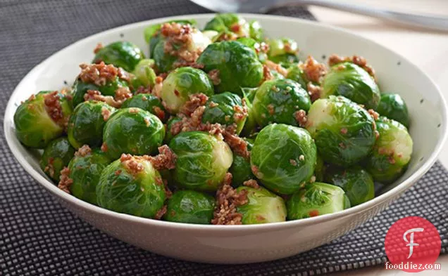 Brussels Sprouts with Bacon and Sun Dried Tomato Dressing