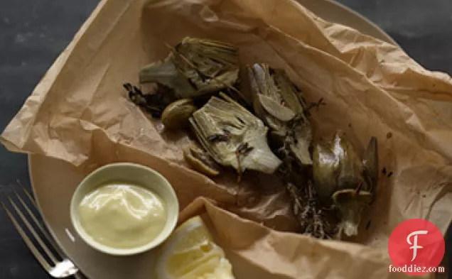 Baby Artichokes with Olives en Papillote