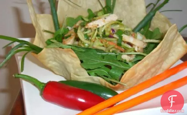 Thai Chicken Salad in a Spring Roll Bowl
