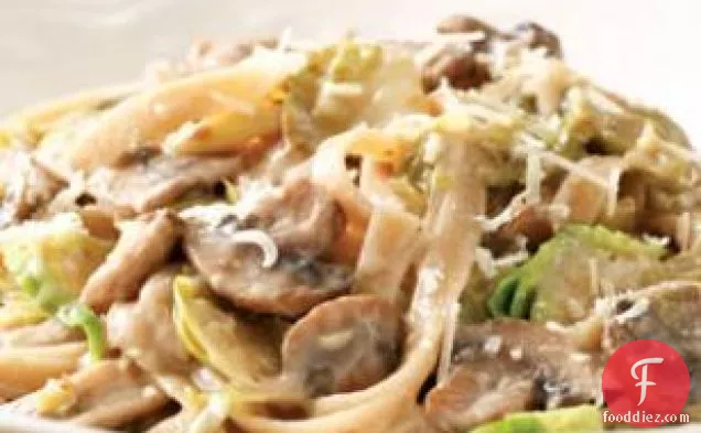 Creamy Fettuccine With Brussels Sprouts & Mushrooms