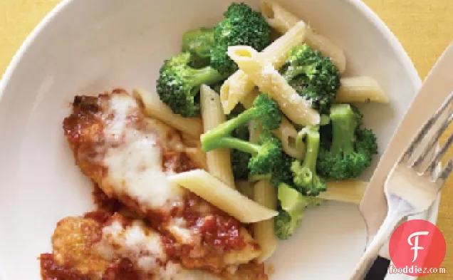 Chicken Tenders Parmesan with Penne and Broccoli