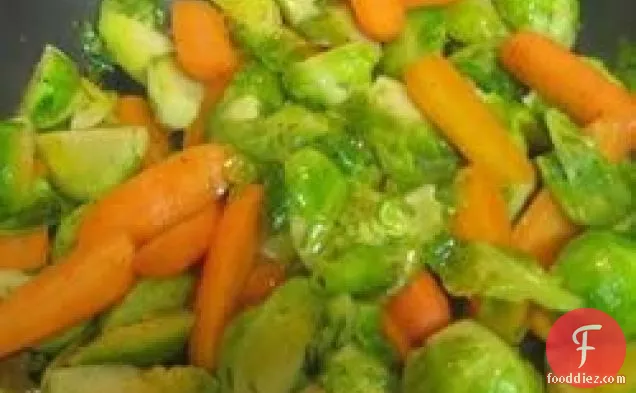 Baby Carrots And Brussels Sprouts Glazed With Brown Sugar And P