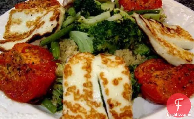 Spiced Couscous With Grilled Halloumi and Steamed Veggies
